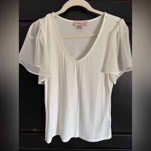 Philosophy Sheer Flutter Sleeve V-Neck Top in White